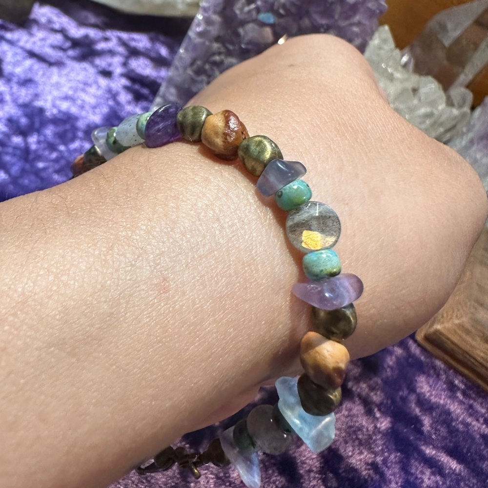 Native American Navajo Ghost Bead Labradorite and Flourite Bracelet - Handmade
